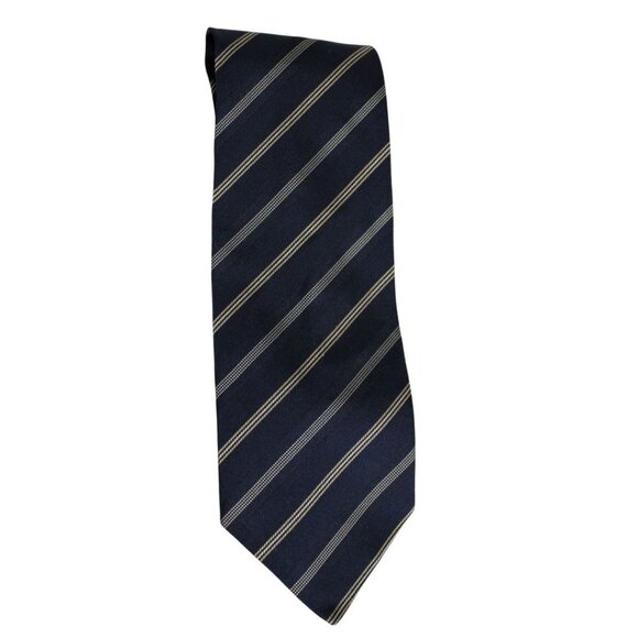 ⚡BUY 3 for $55⚡️ Hathaway Men's Repp Tie 100% Silk, Navy, Yellow & White Stripes - Picture 1 of 5